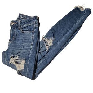 American Eagle Jegging Jeans Womens Size 00 Low Rise Medium Wash Ripped Denim